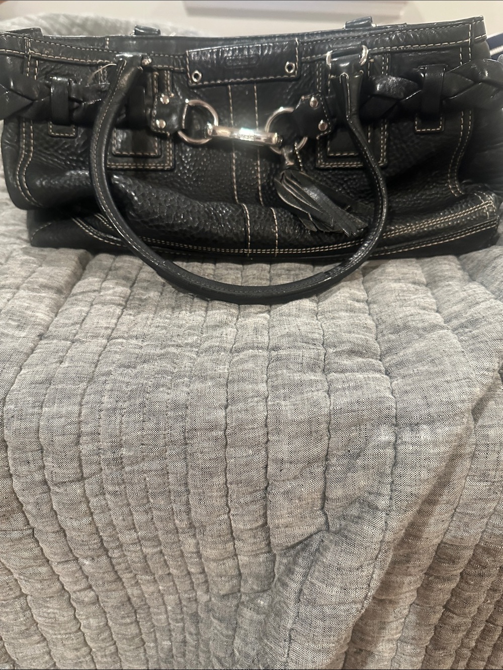 Coach Black Leather SatchelBag with Silver Hardware